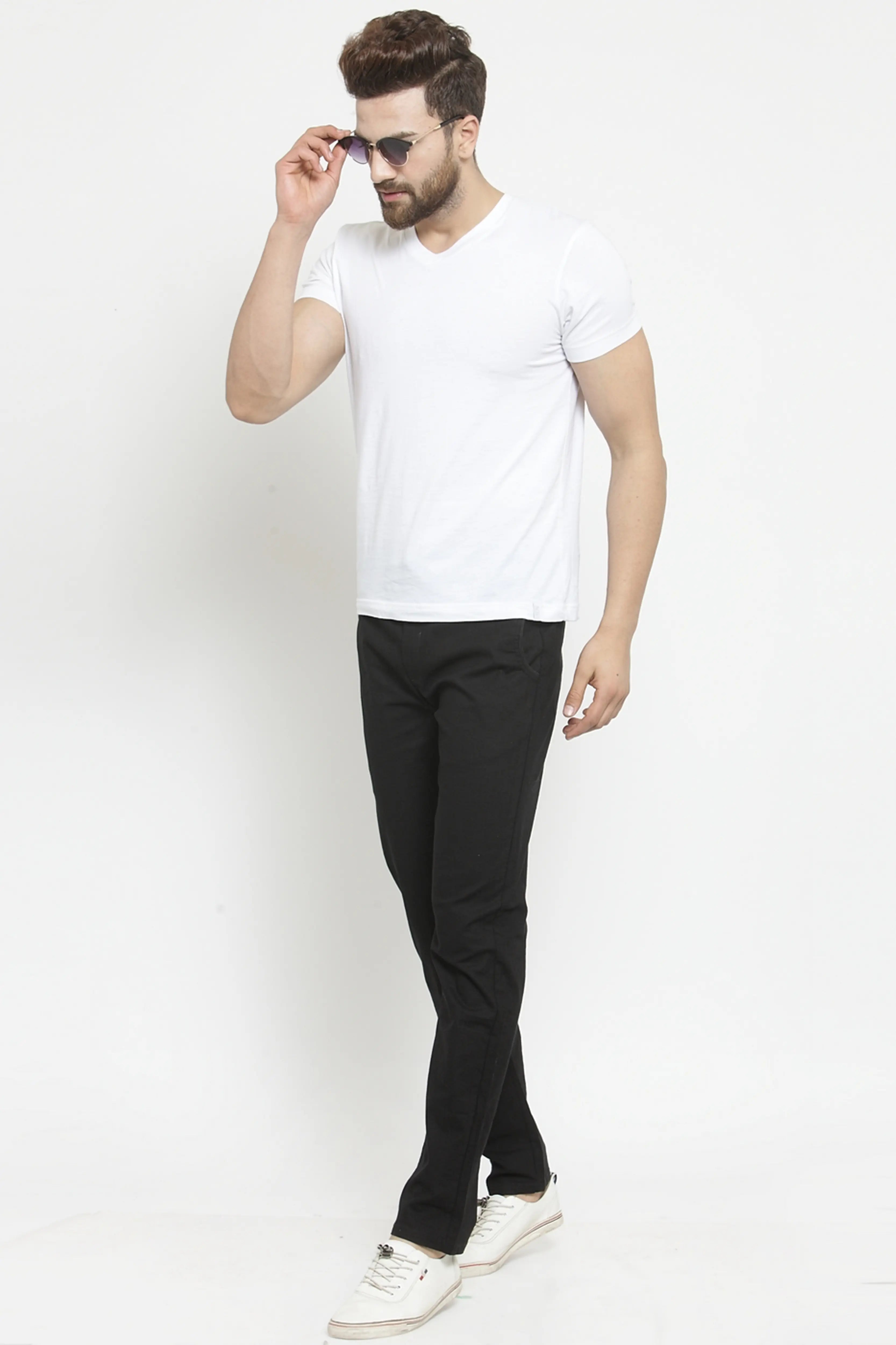 Black Solid Cotton Linen Lower - Global Republic