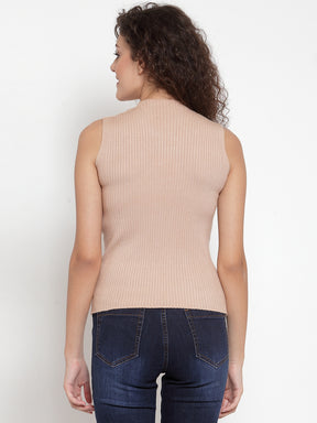 Beige Stretchable Knit Skivvy Top