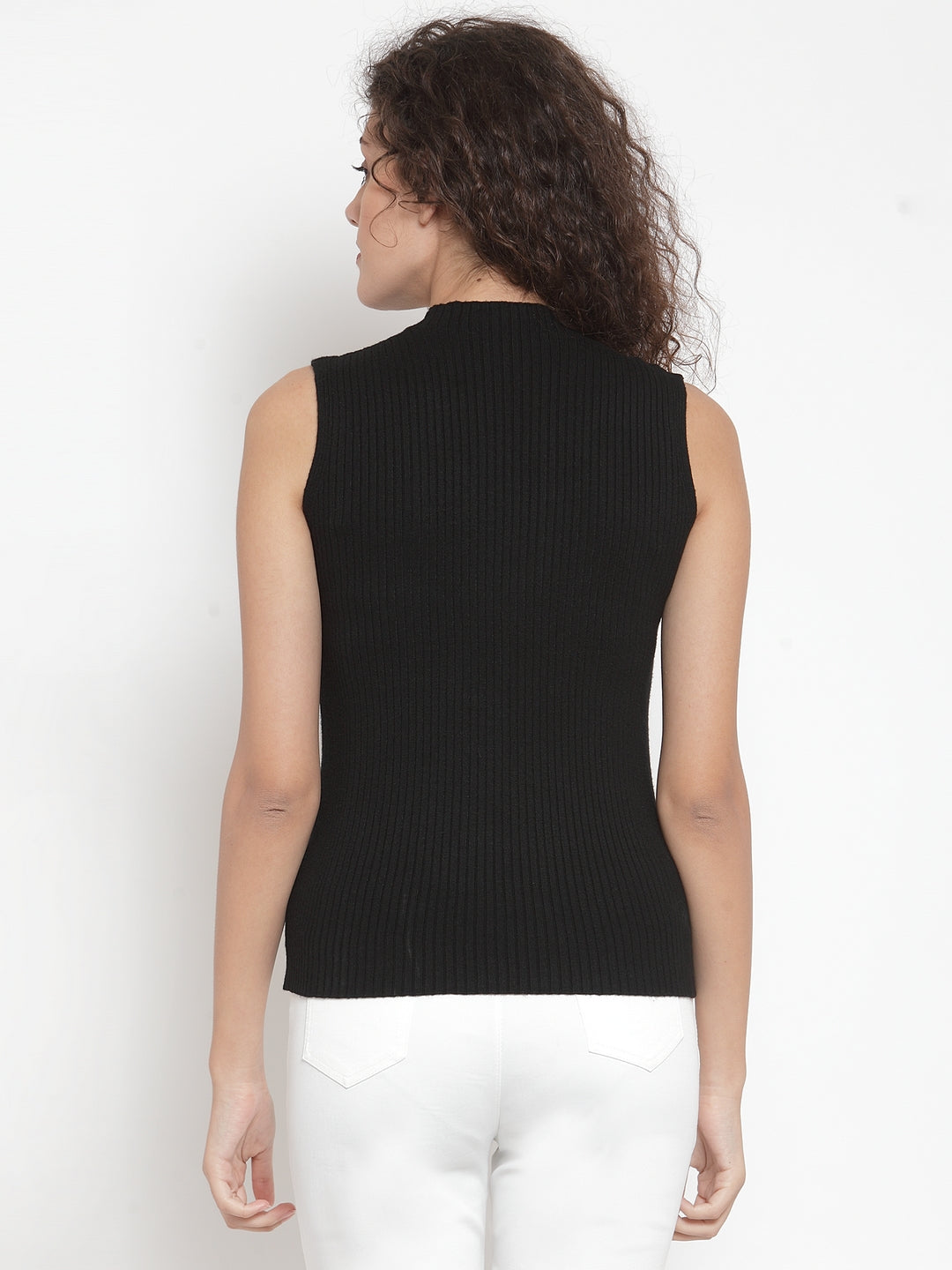 Black Stretchable Knit Skivvy Top