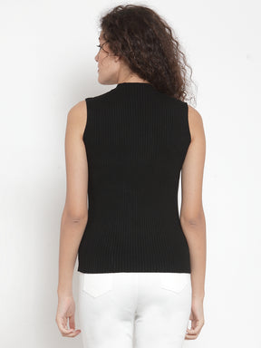 Black Stretchable Knit Skivvy Top