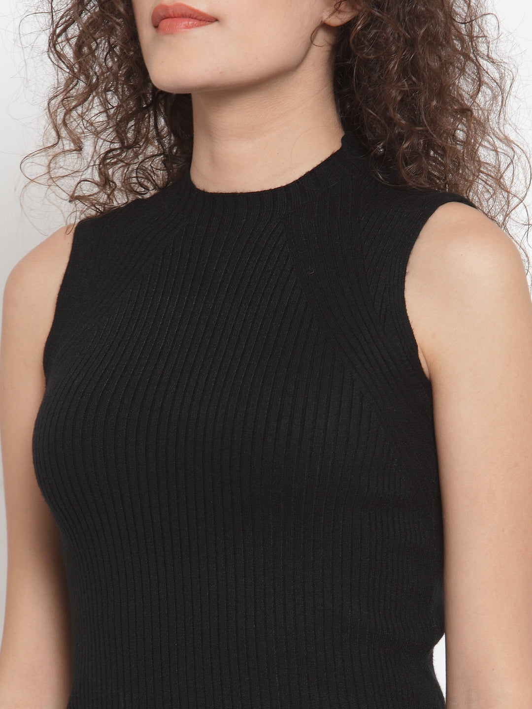 Black Stretchable Knit Skivvy Top