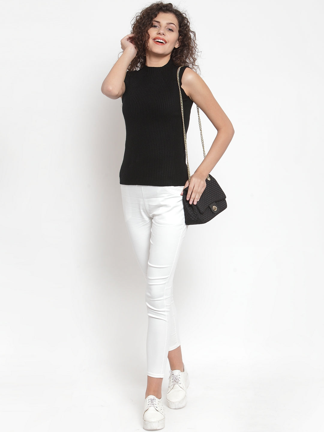 Black Stretchable Knit Skivvy Top
