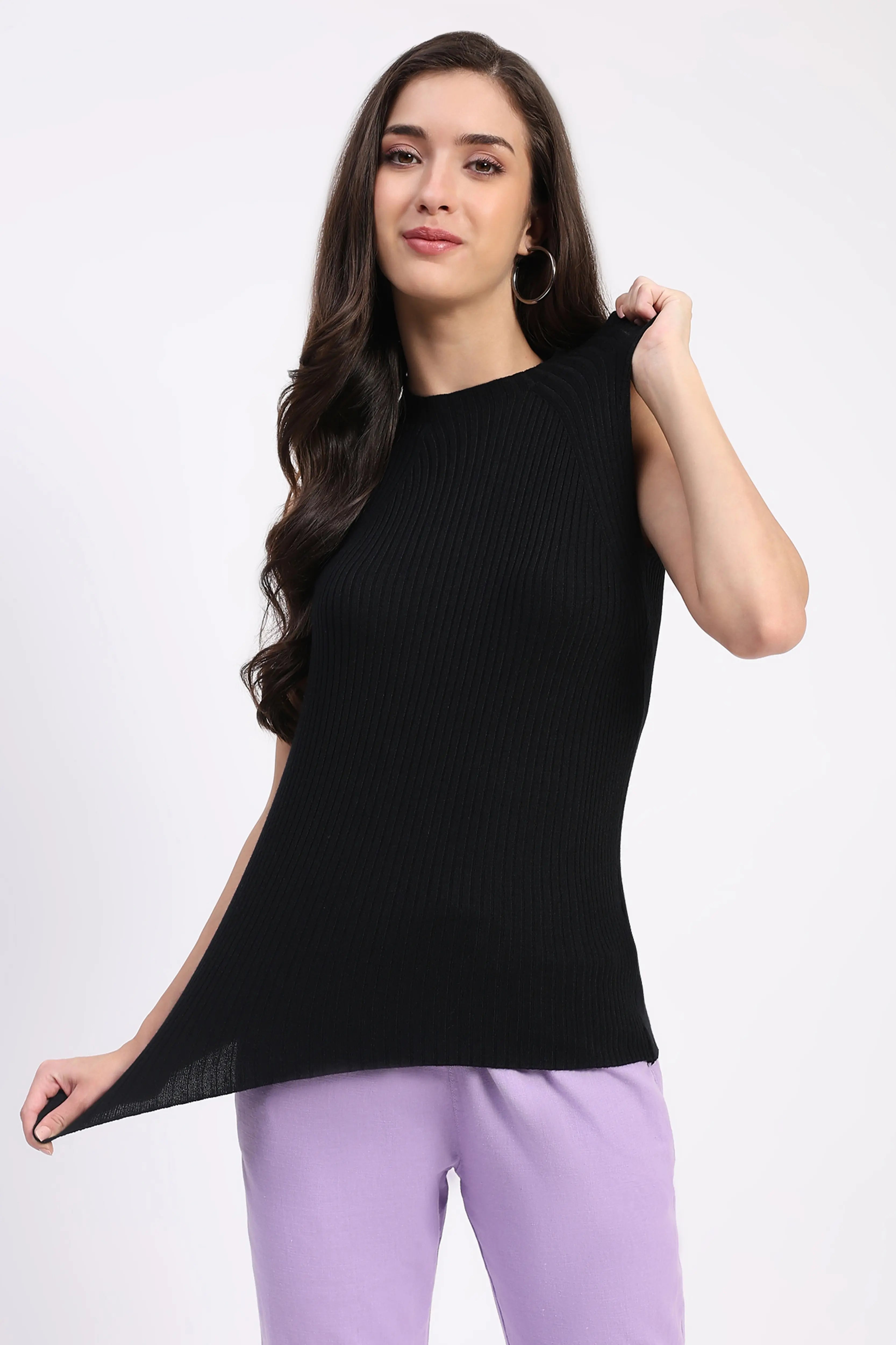 Black Stretchable Knit Skivvy Top