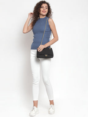 Grey Stretchable Knit Skivvy Top