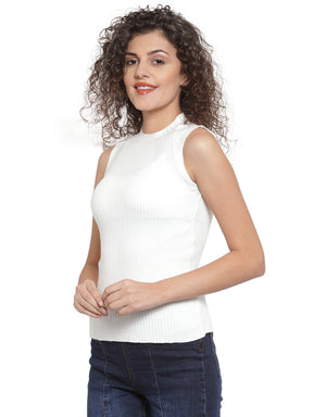 White Stretchable Knit Skivvy Top