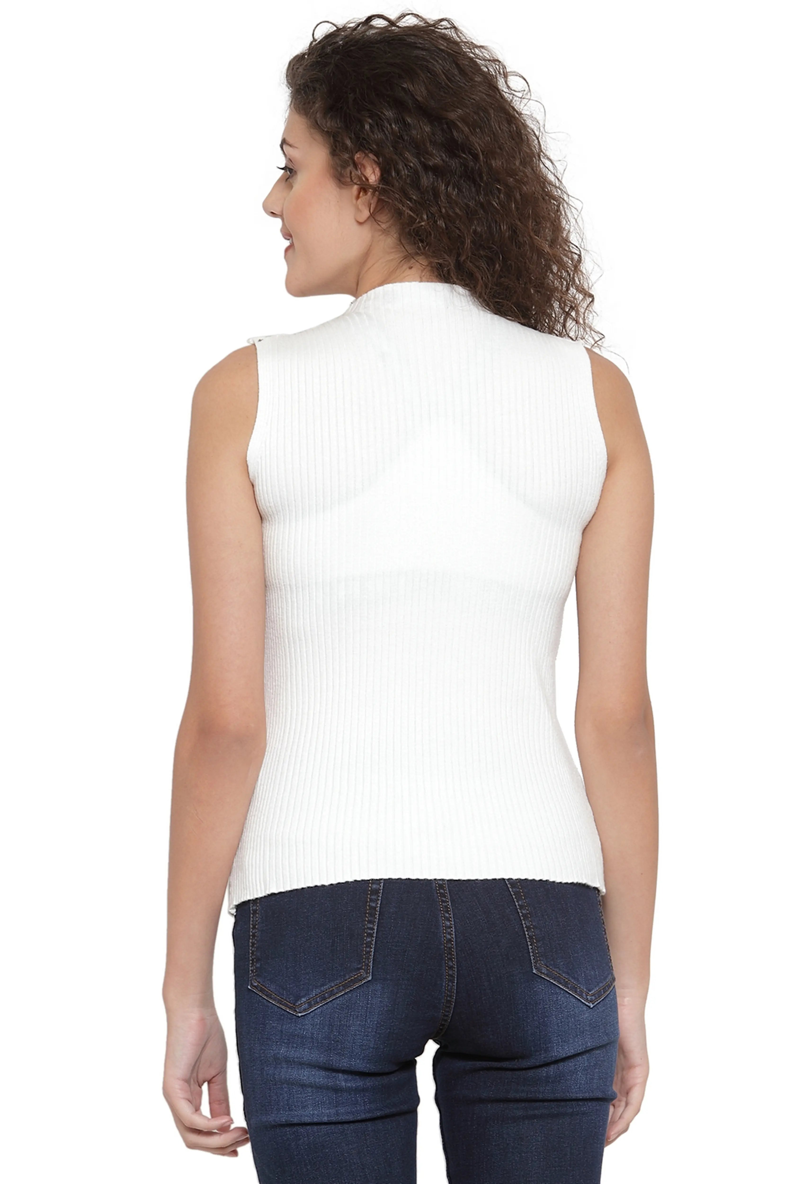 White Stretchable Knit Skivvy Top