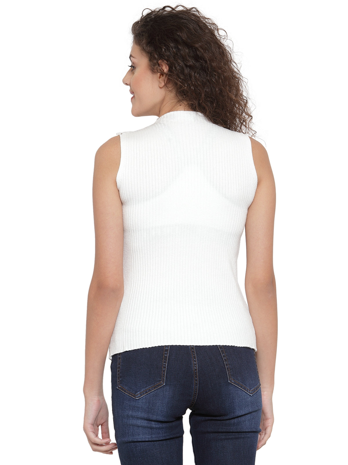 White Stretchable Knit Skivvy Top