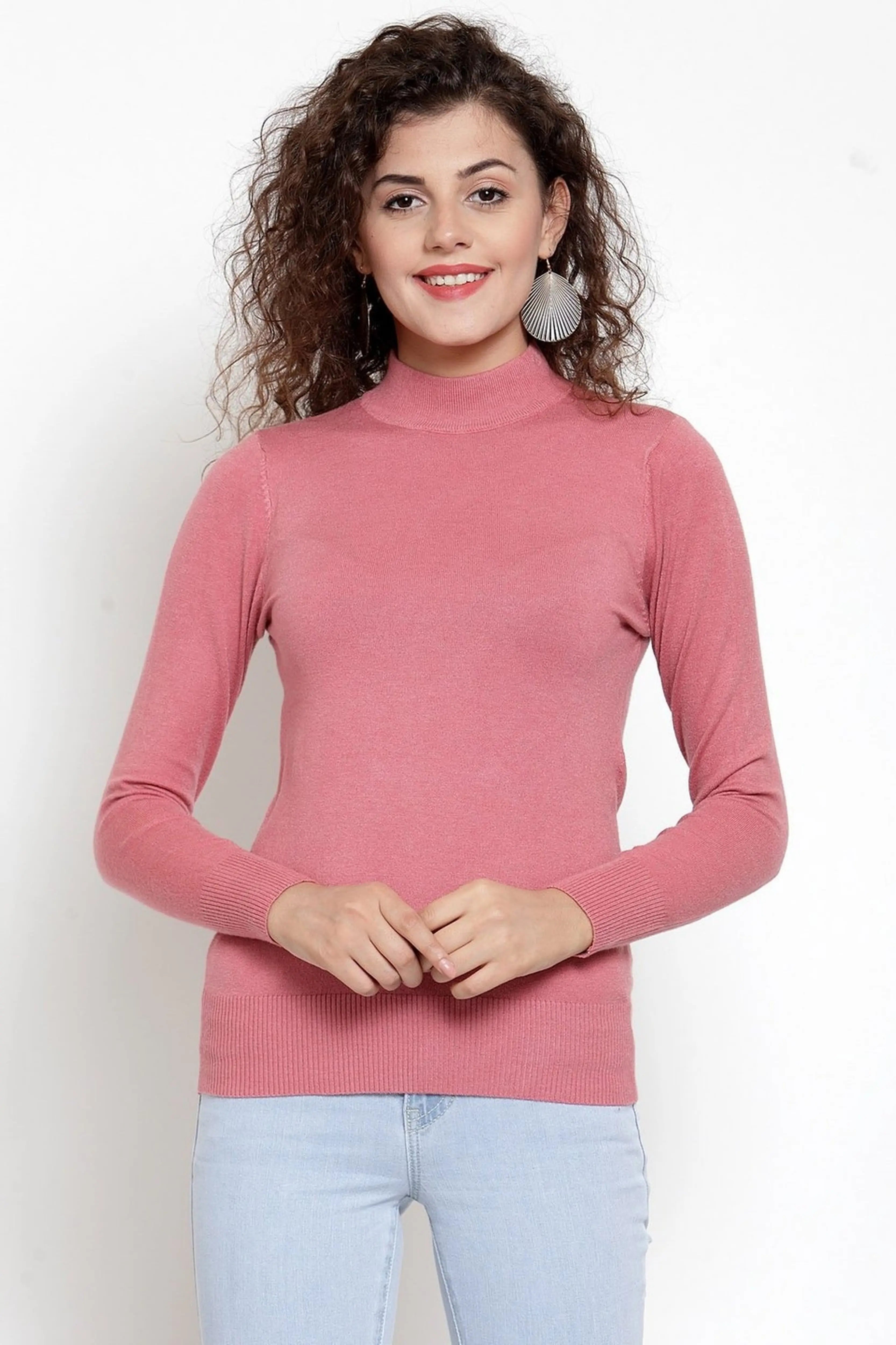 Pink Turtle Neck Full Sleeve Pullover - Global Republic