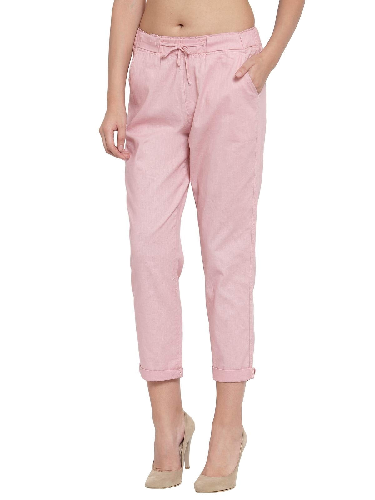 Pink Cotton Ankle Length Lower