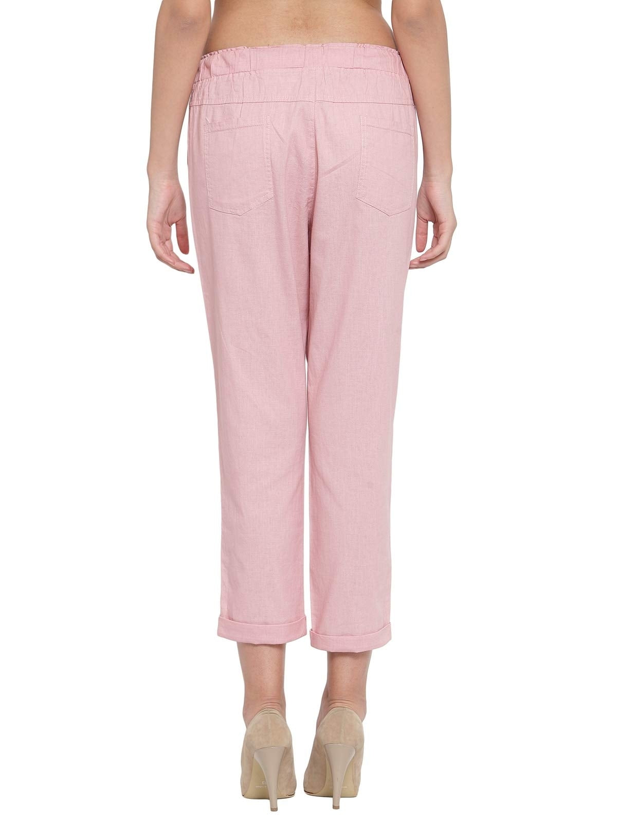 Pink Cotton Ankle Length Lower