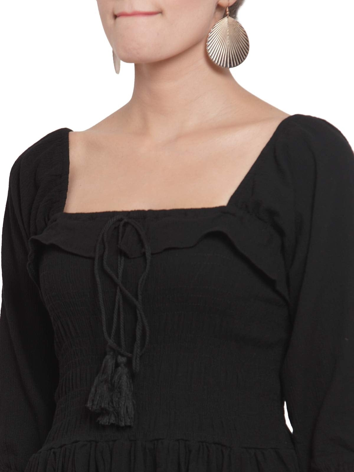 Women Black Square Neck Dress