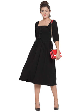 Women Black Square Neck Dress