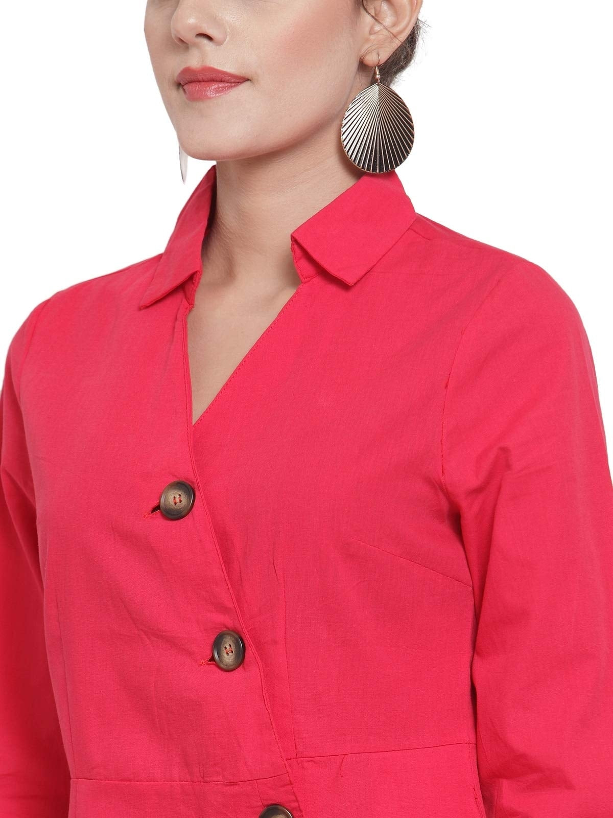 Women Straight Fit Red Collared Tunic