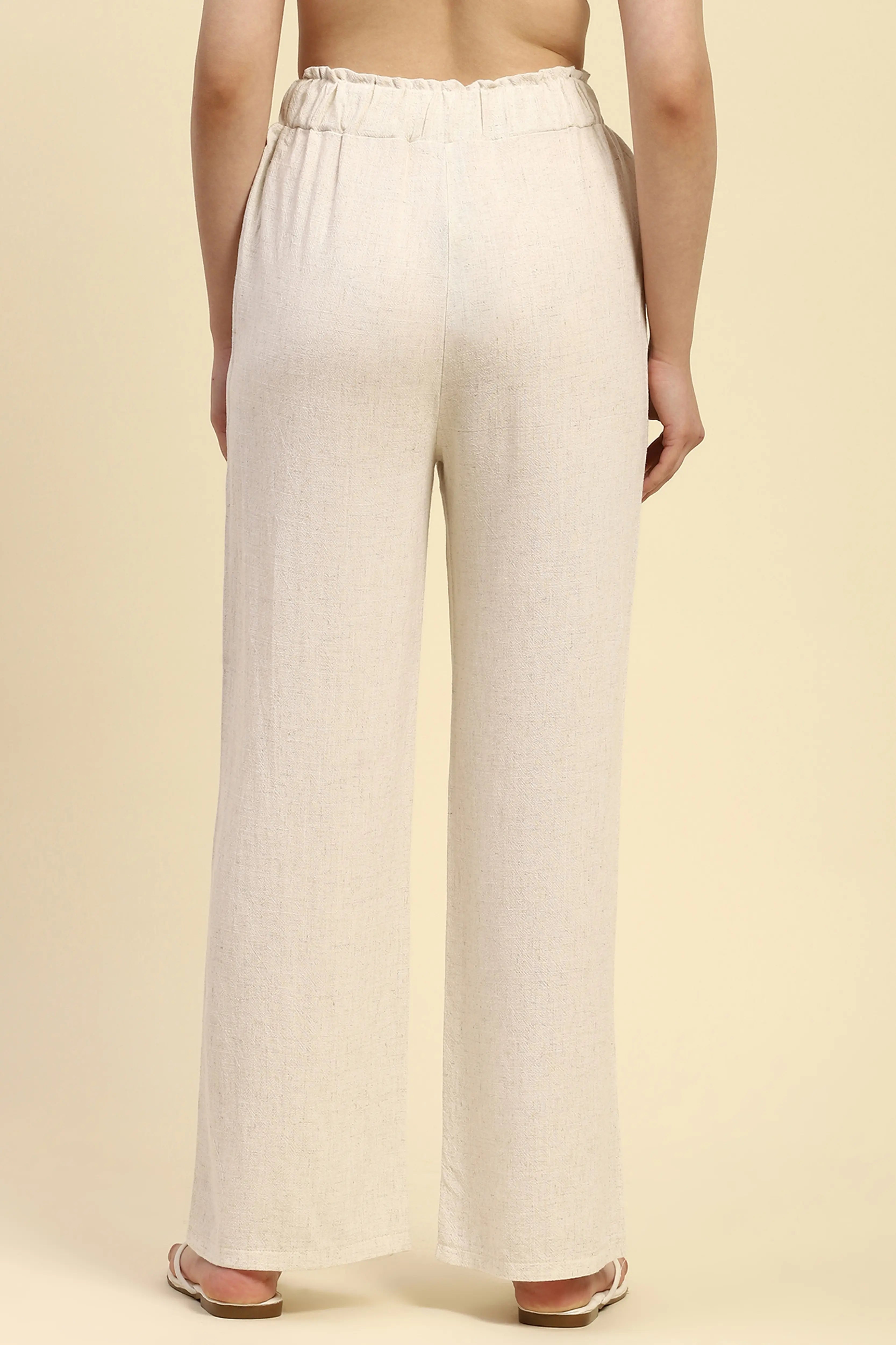 Natural Beige Solid Relaxed Fit Lower