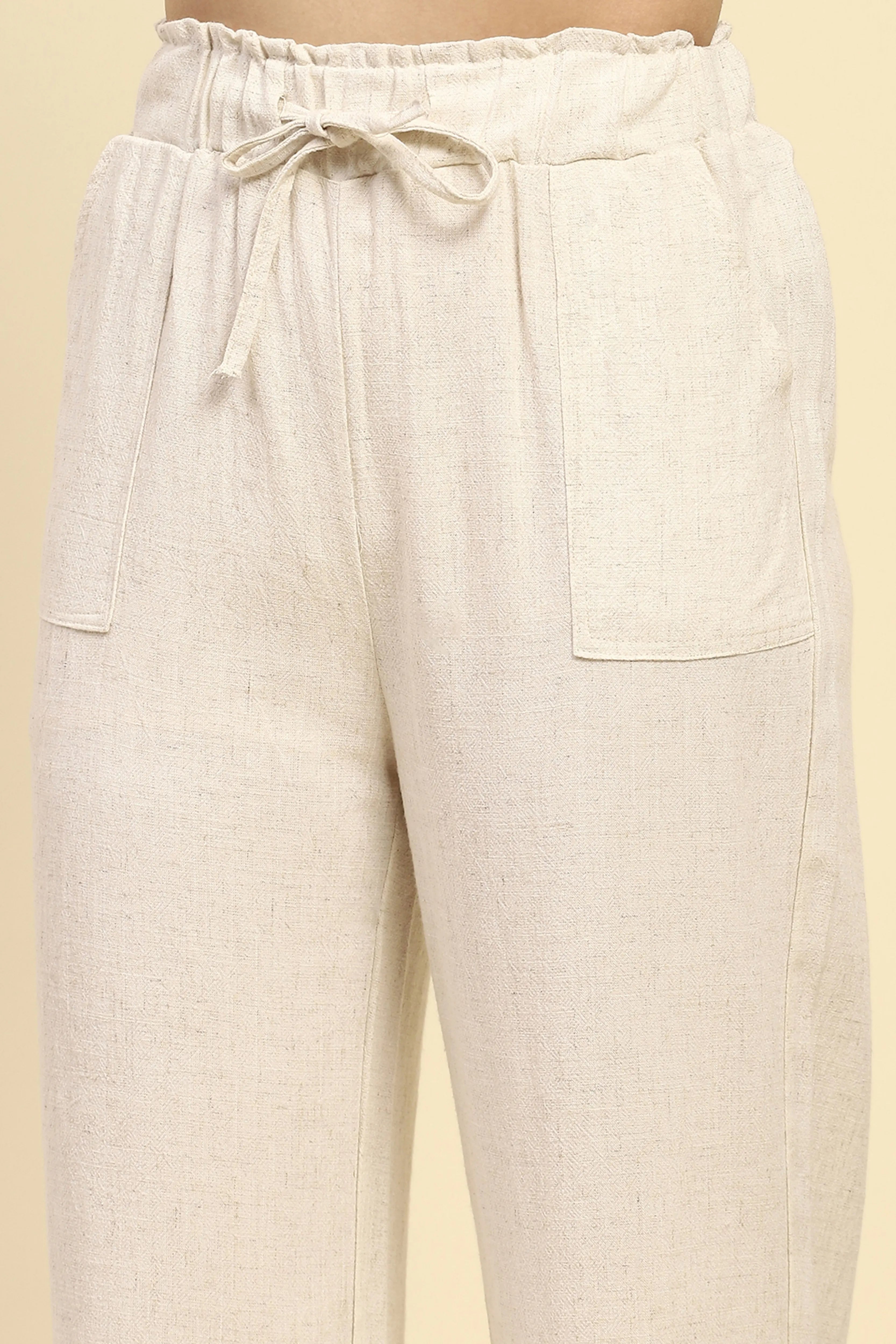 Natural Beige Solid Relaxed Fit Lower