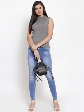 Grey & Silver Stretchable Knit Skivvy
