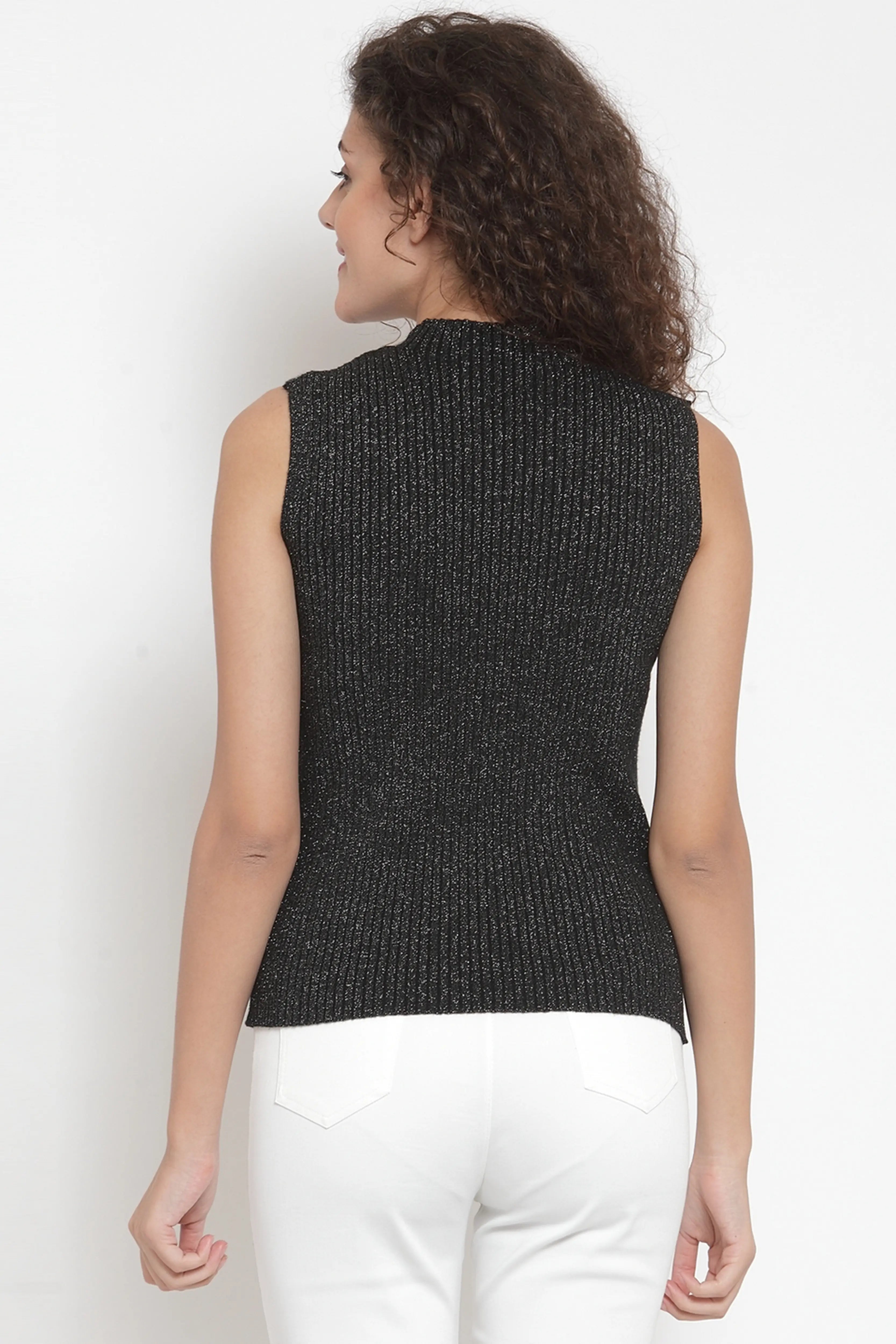 Black & Silver Stretchable Knit Skivvy