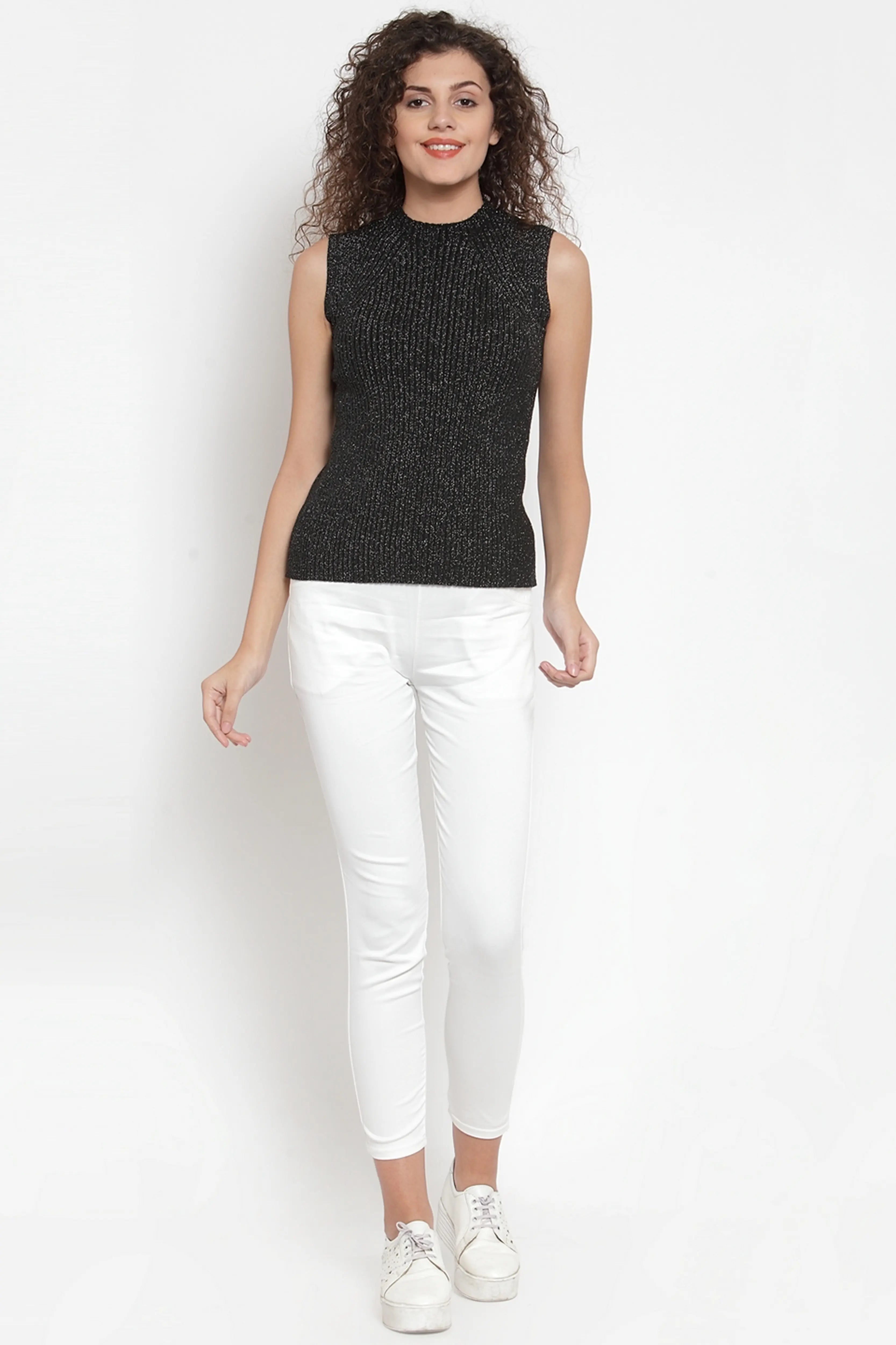 Black & Silver Stretchable Knit Skivvy