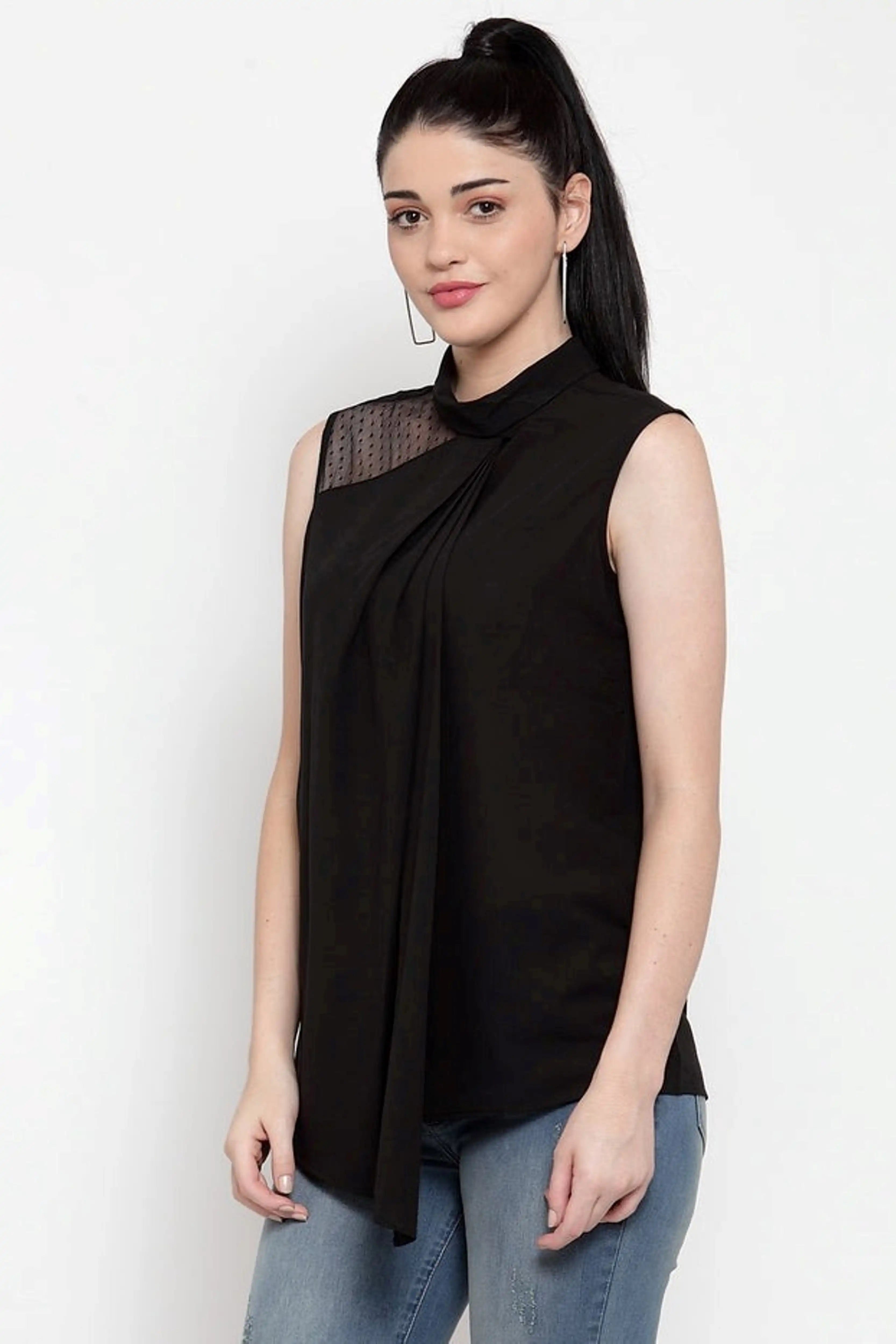 Turtle Neck Asymmetric Hem Top