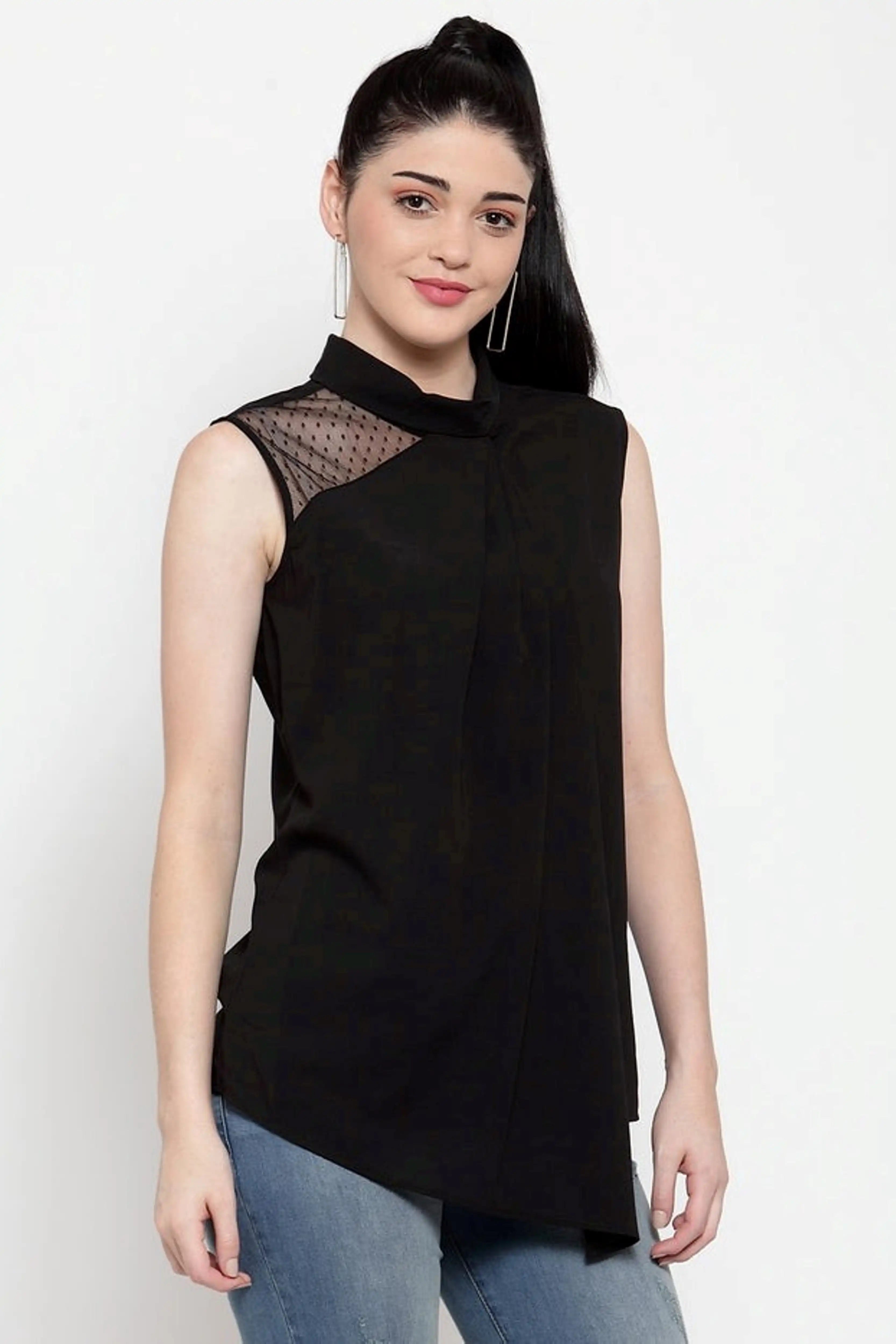 Turtle Neck Asymmetric Hem Top