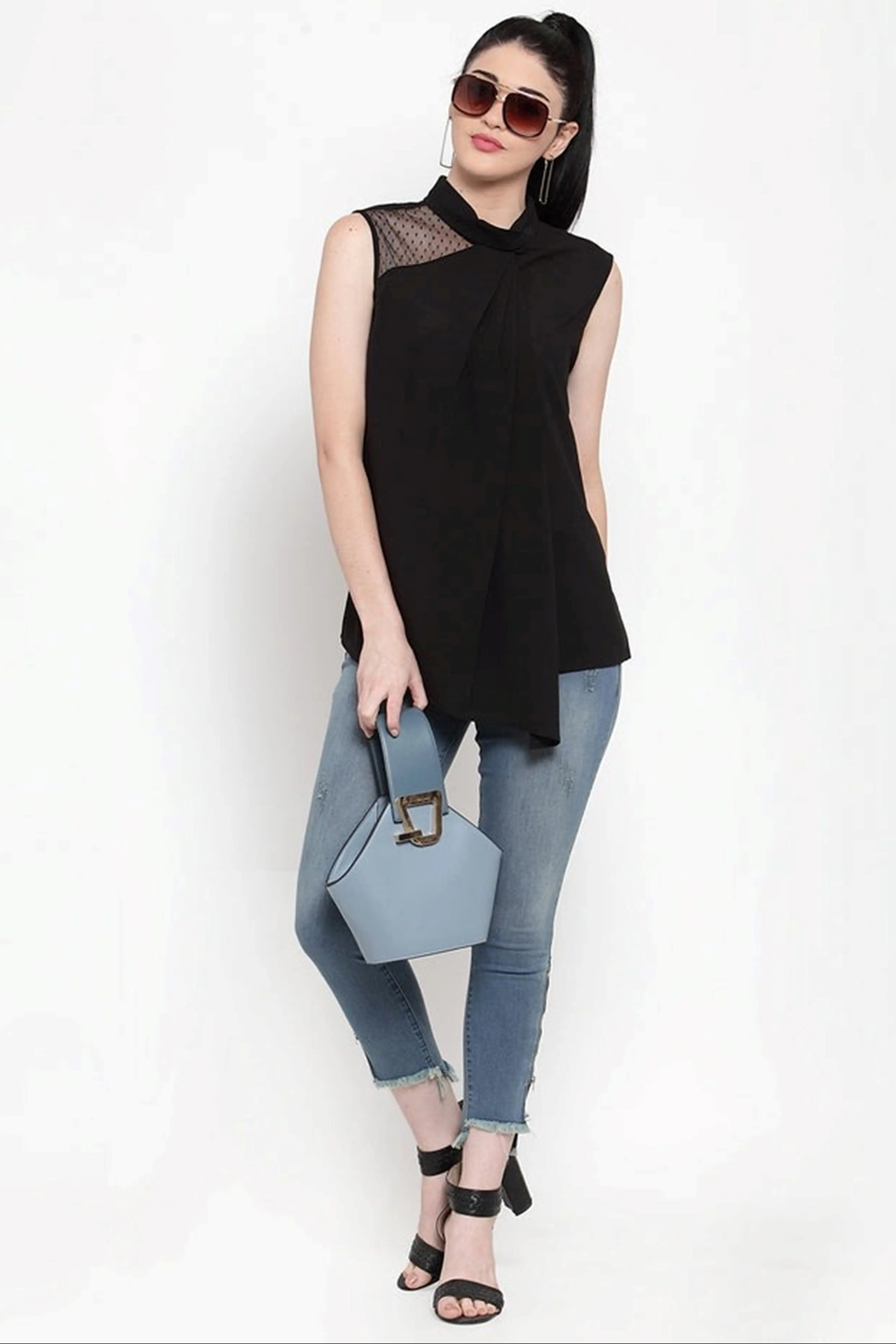 Turtle Neck Asymmetric Hem Top