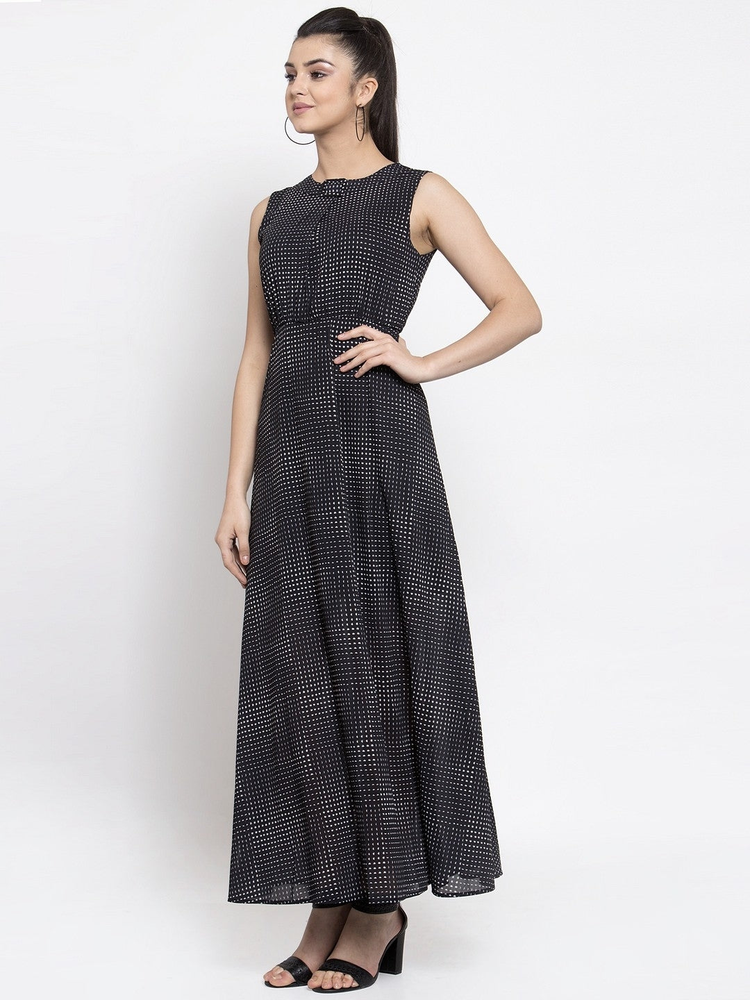 Women Black Polka Dots Maxi Dress