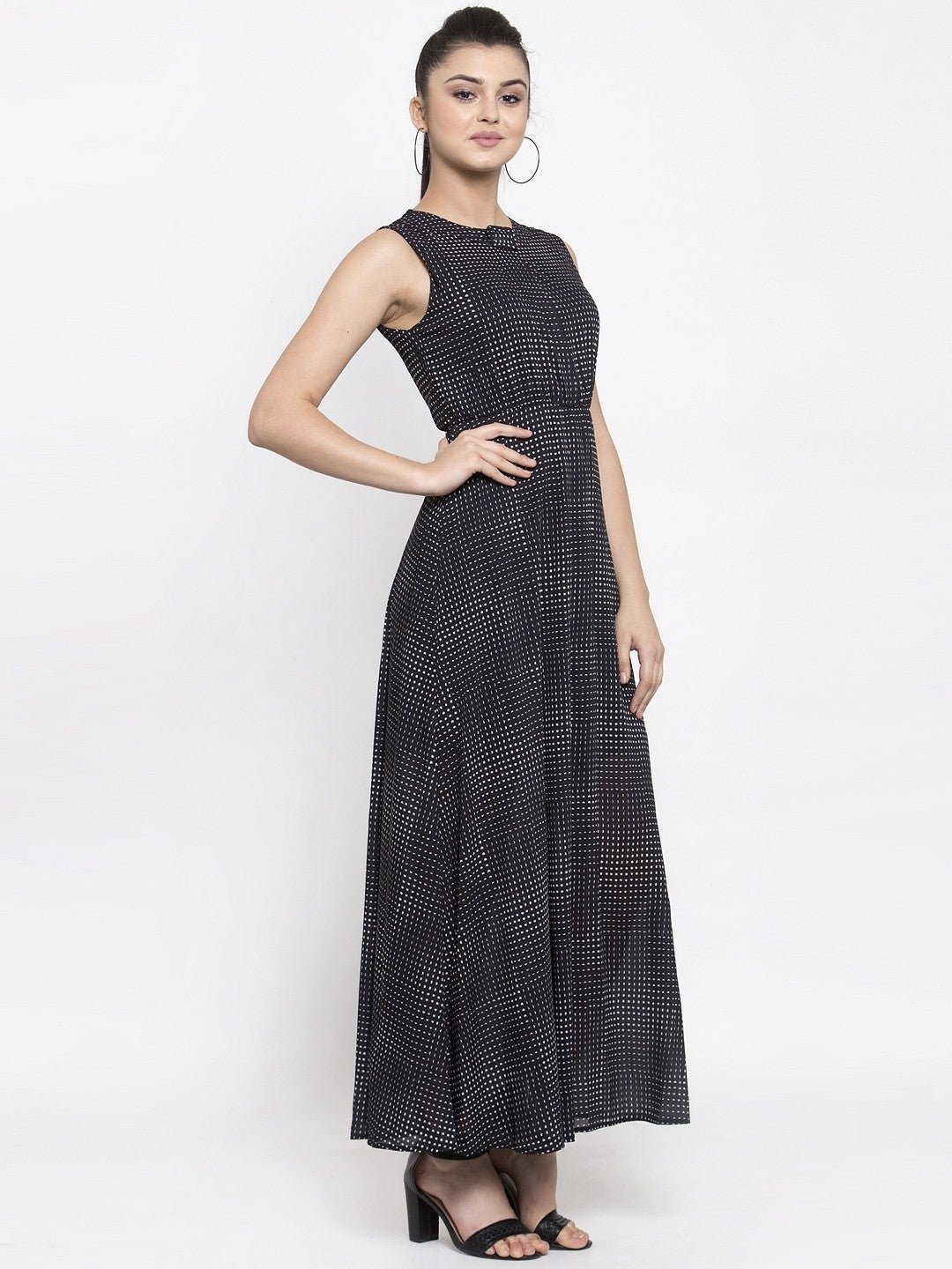 Women Black Polka Dots Maxi Dress