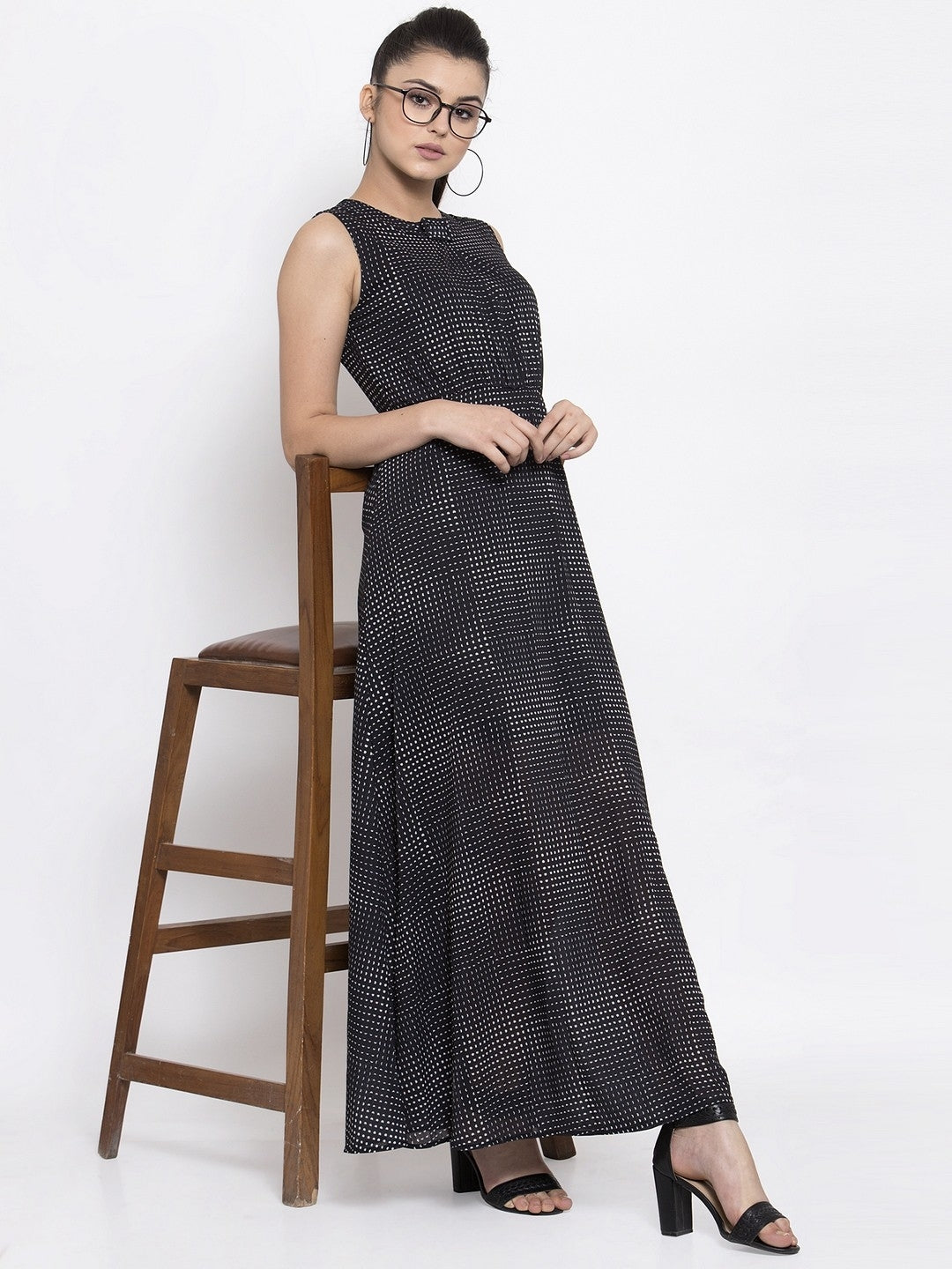 Women Black Polka Dots Maxi Dress