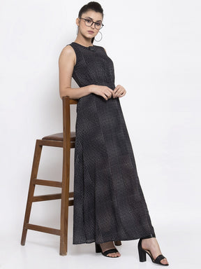 Women Black Polka Dots Maxi Dress