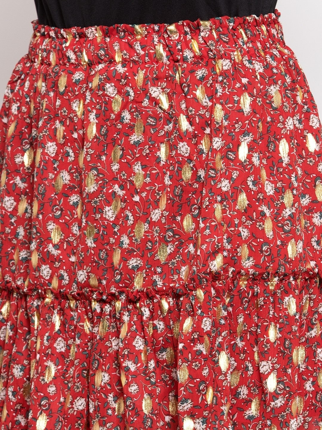 Women Red Foil Printed Mini Skirt