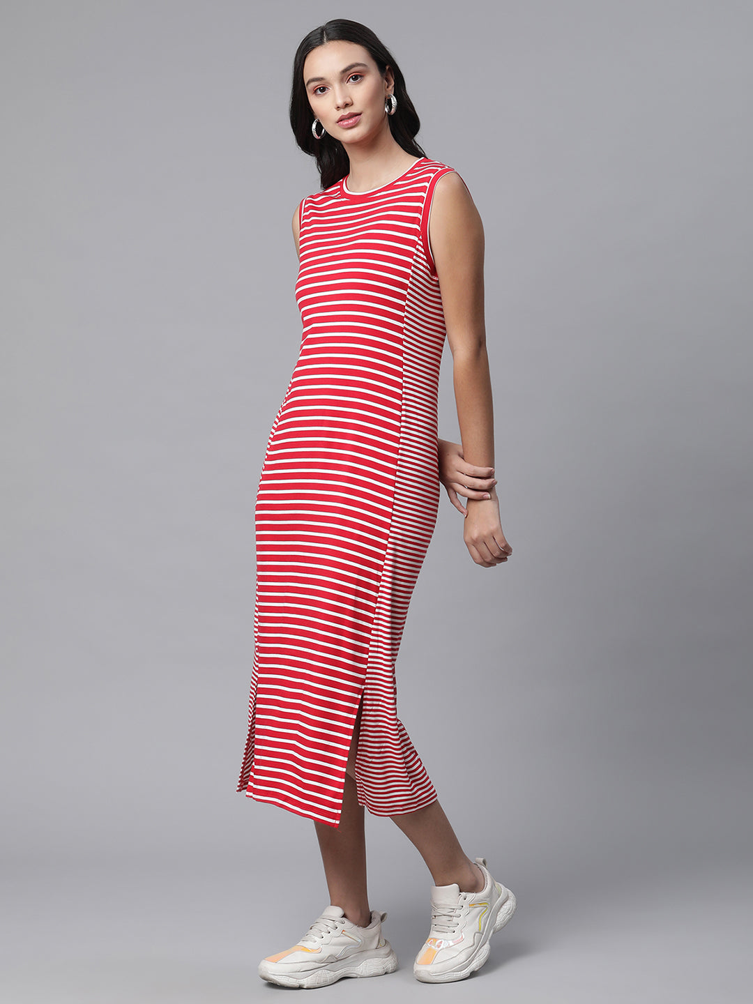 Women Red Abstract Striped Dress