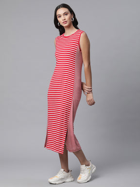 Women Red Abstract Striped Dress