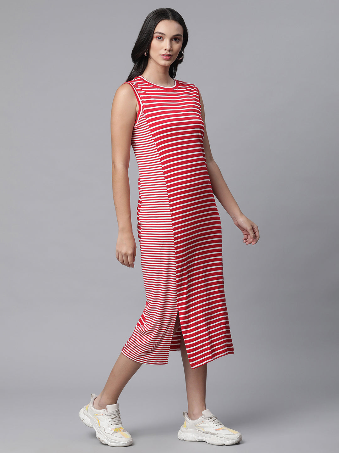 Women Red Abstract Striped Dress
