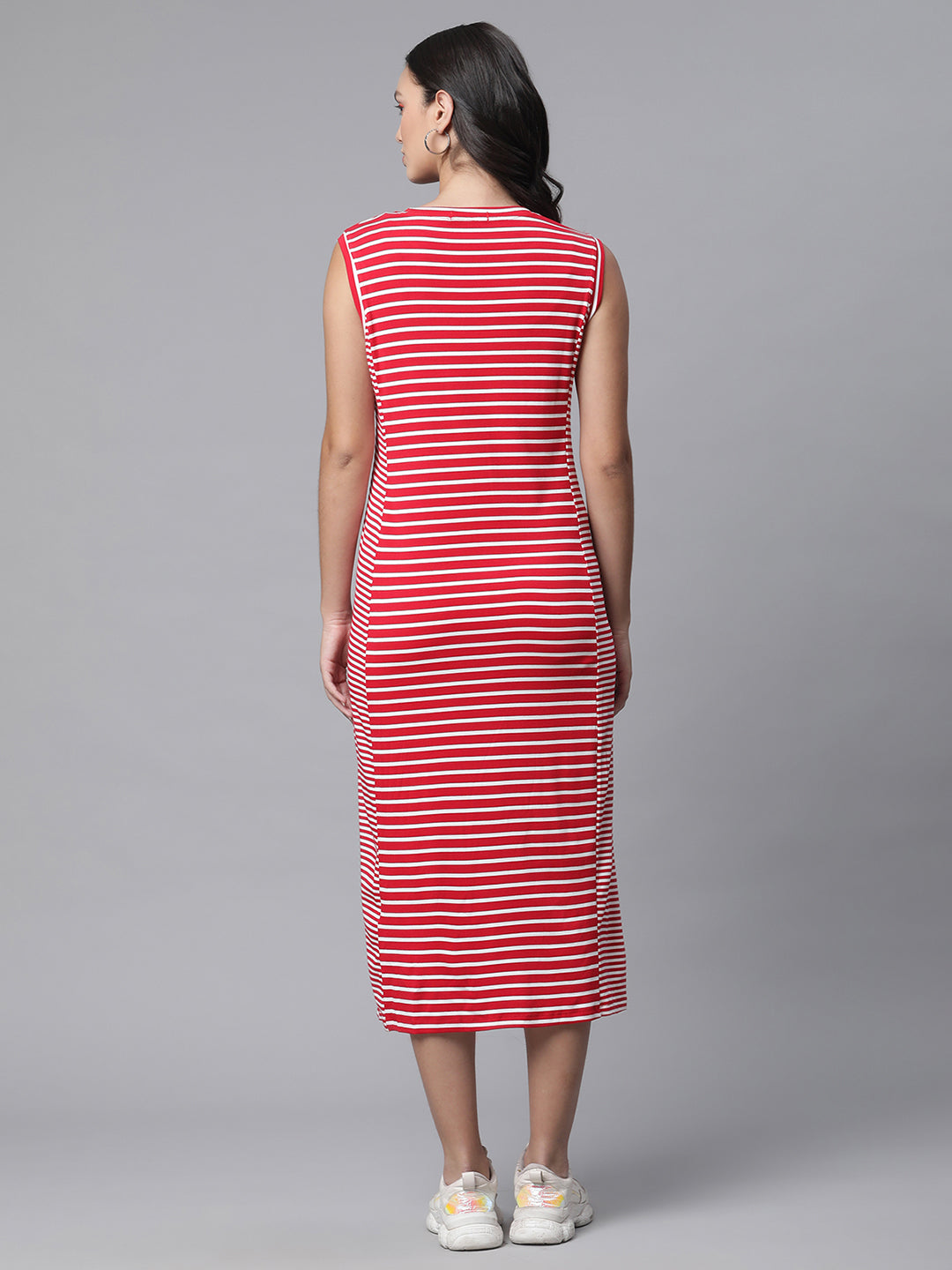 Women Red Abstract Striped Dress
