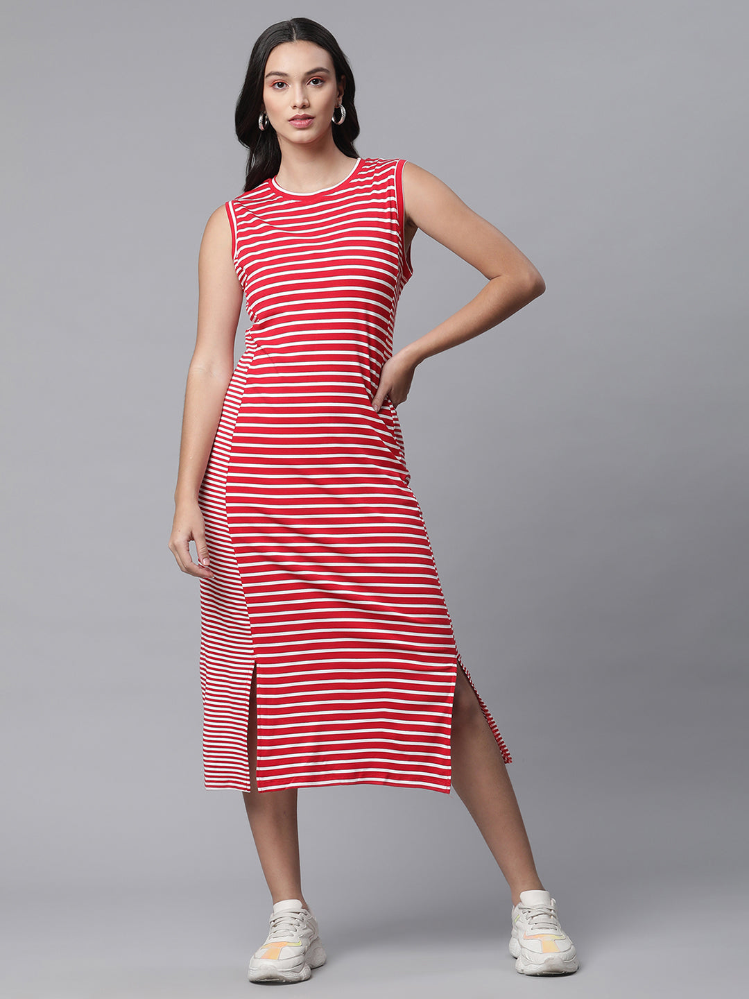 Women Red Abstract Striped Dress