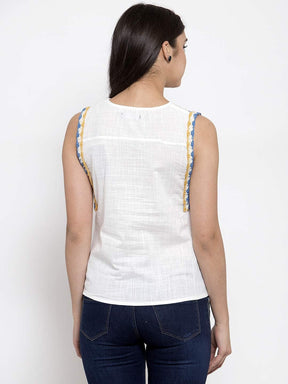 White Embroidered Sleeveless Top