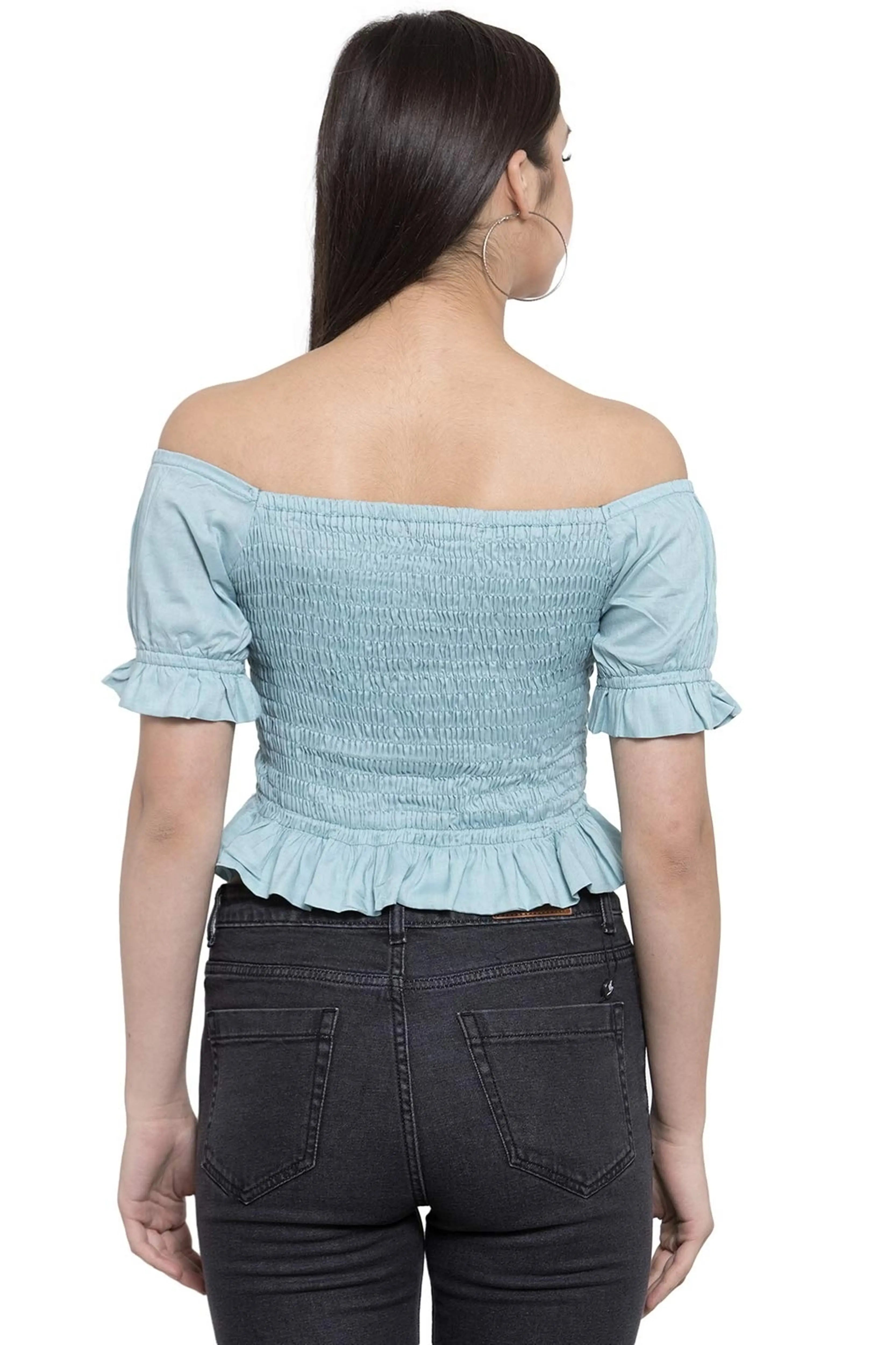 Off-Shoulder Top with drawstring knot at front - Global Republic