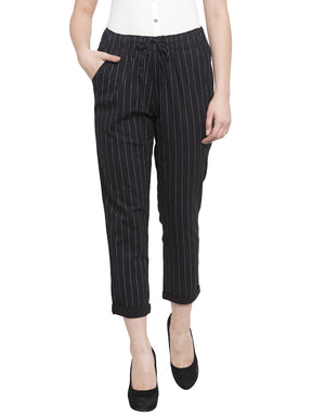 Black Striped Ankle Length Lower
