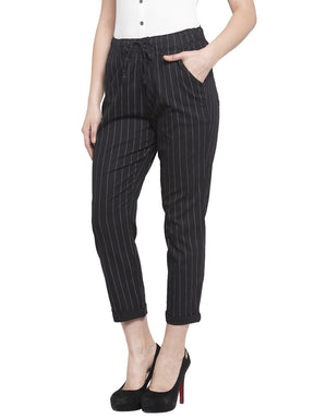 Black Striped Ankle Length Lower