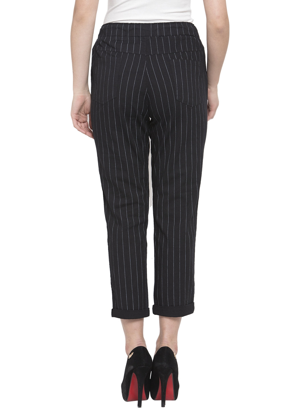Black Striped Ankle Length Lower