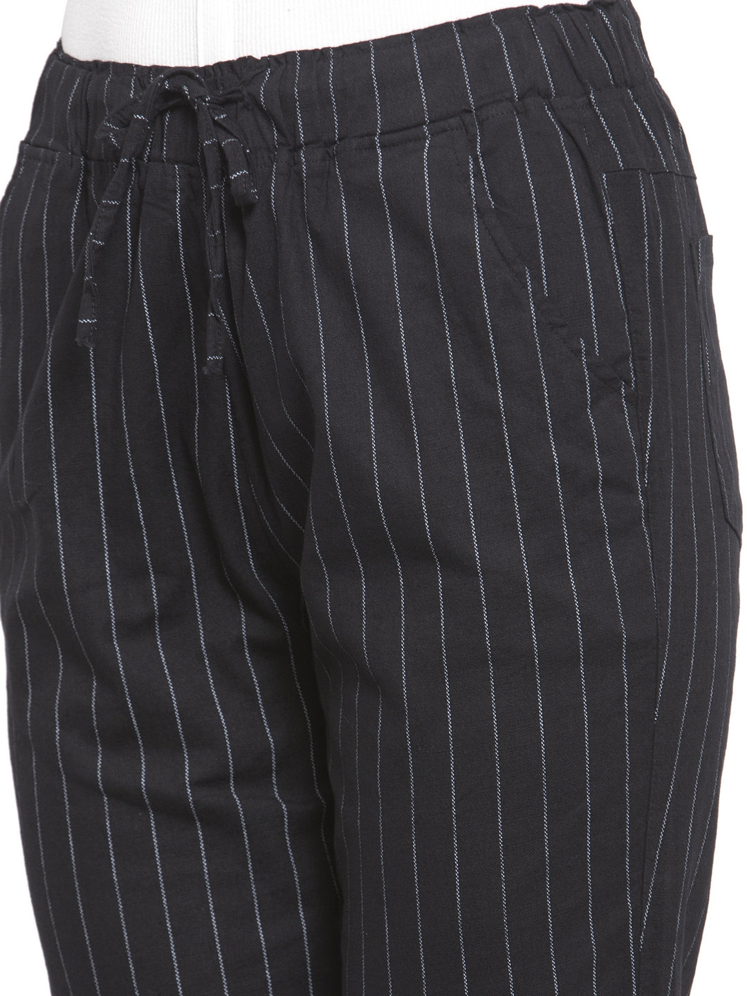 Black Striped Ankle Length Lower