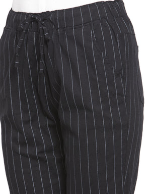 Black Striped Ankle Length Lower
