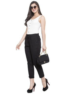 Black Striped Ankle Length Lower