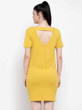 Women Mustard Solid Knee Length Dress