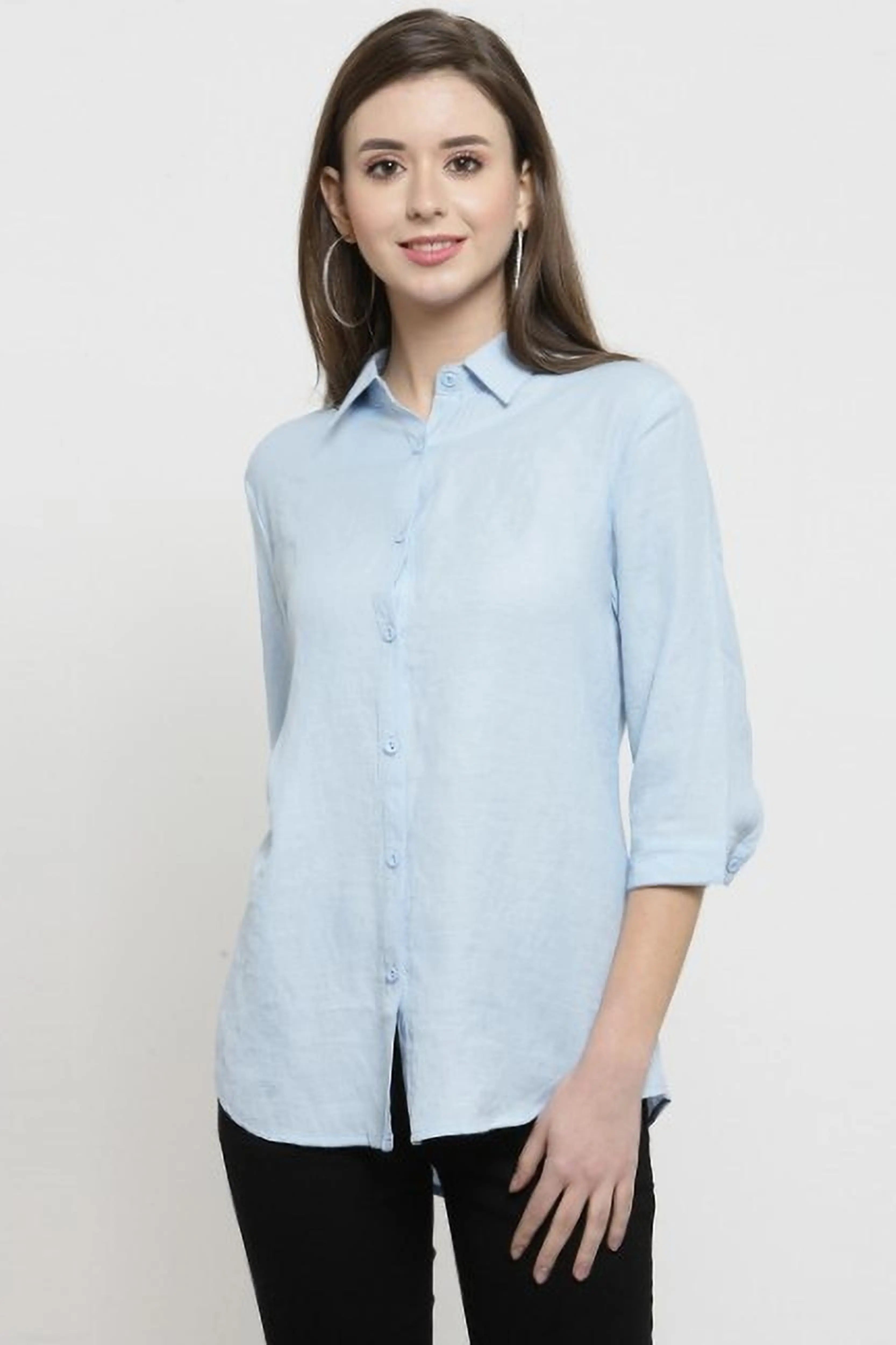 women white solid shirt collar relaxed fit shirt