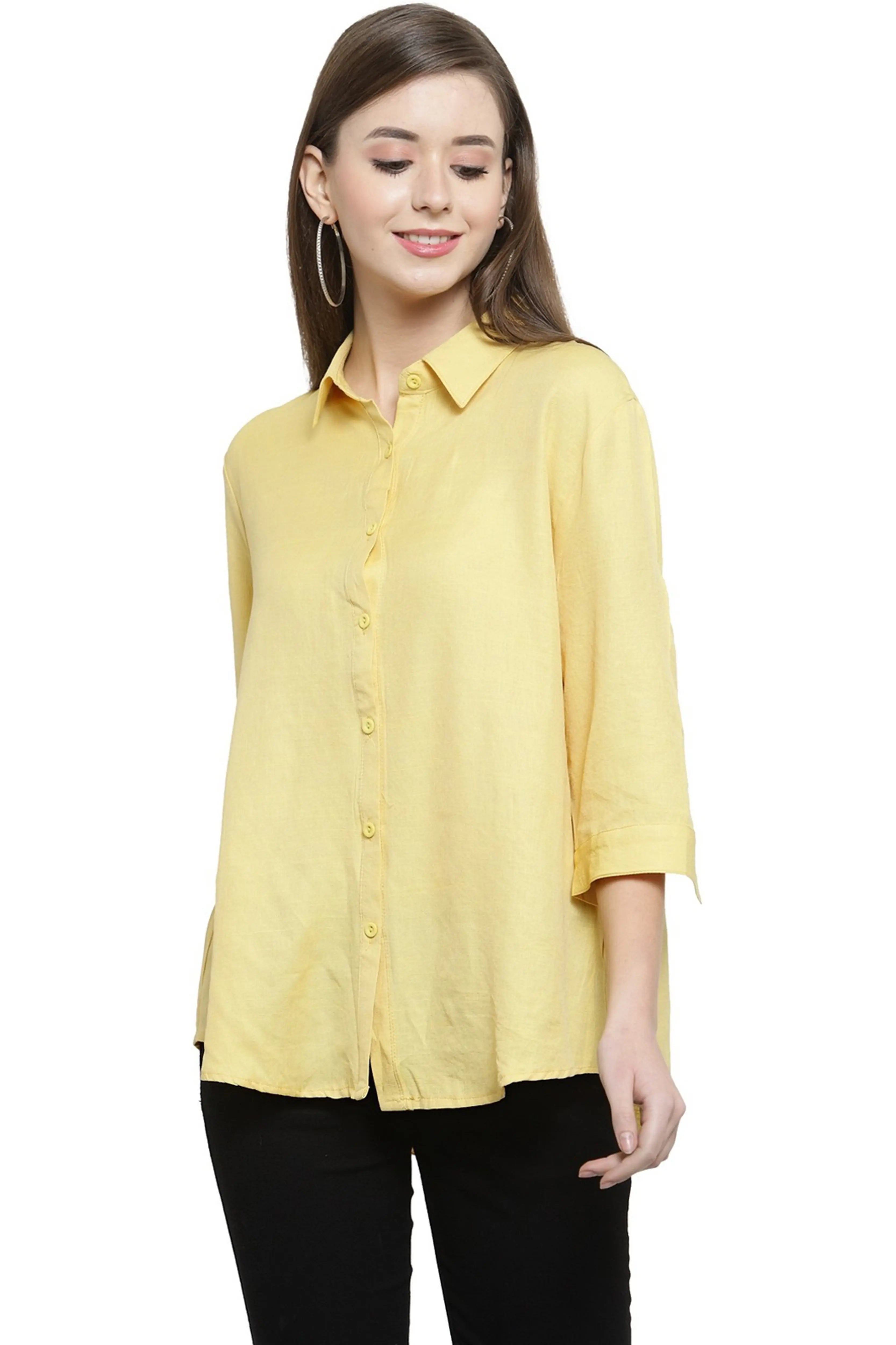 women lime green solid cotton shirt