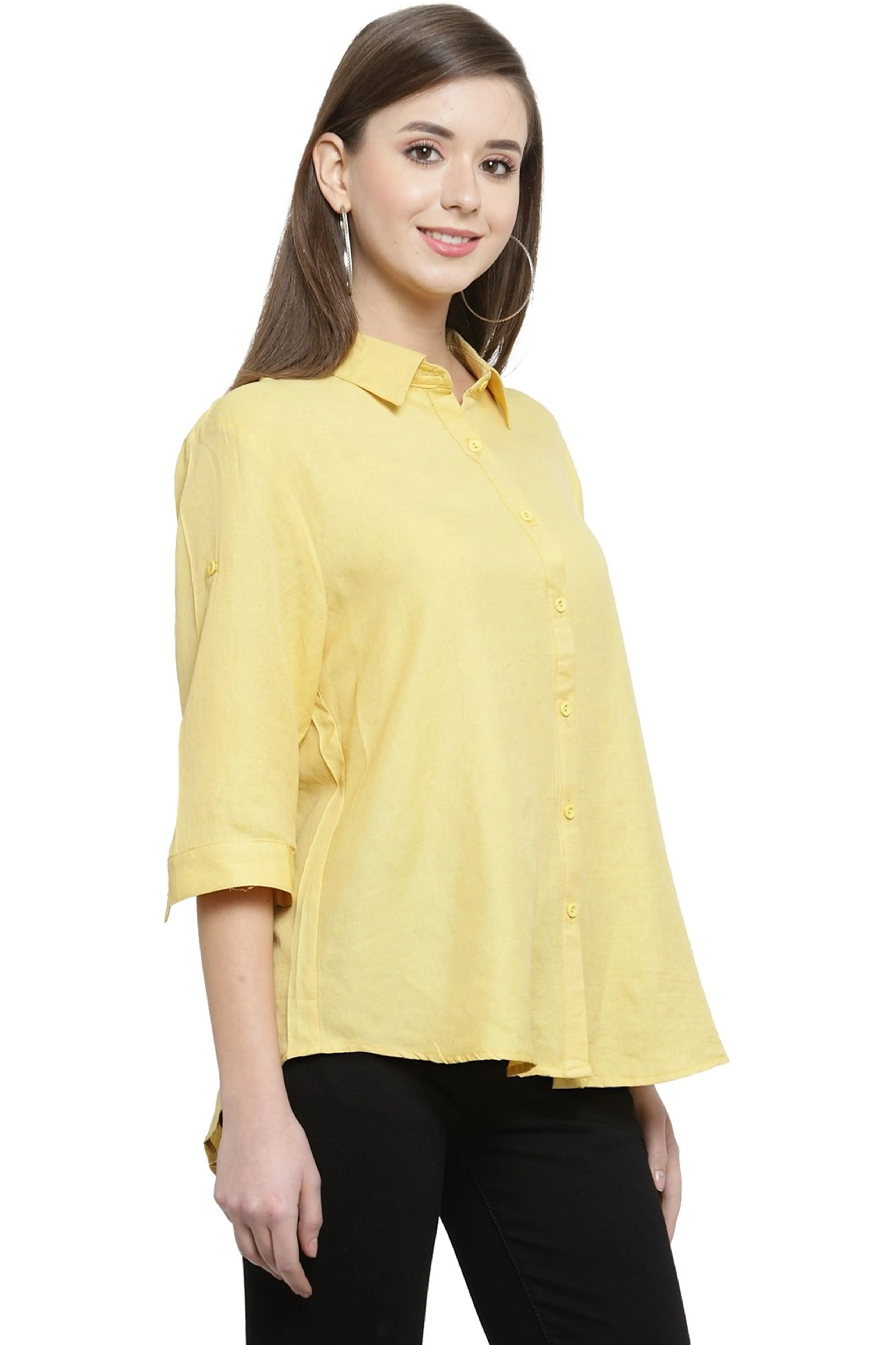 women navy blue solid cotton shirt