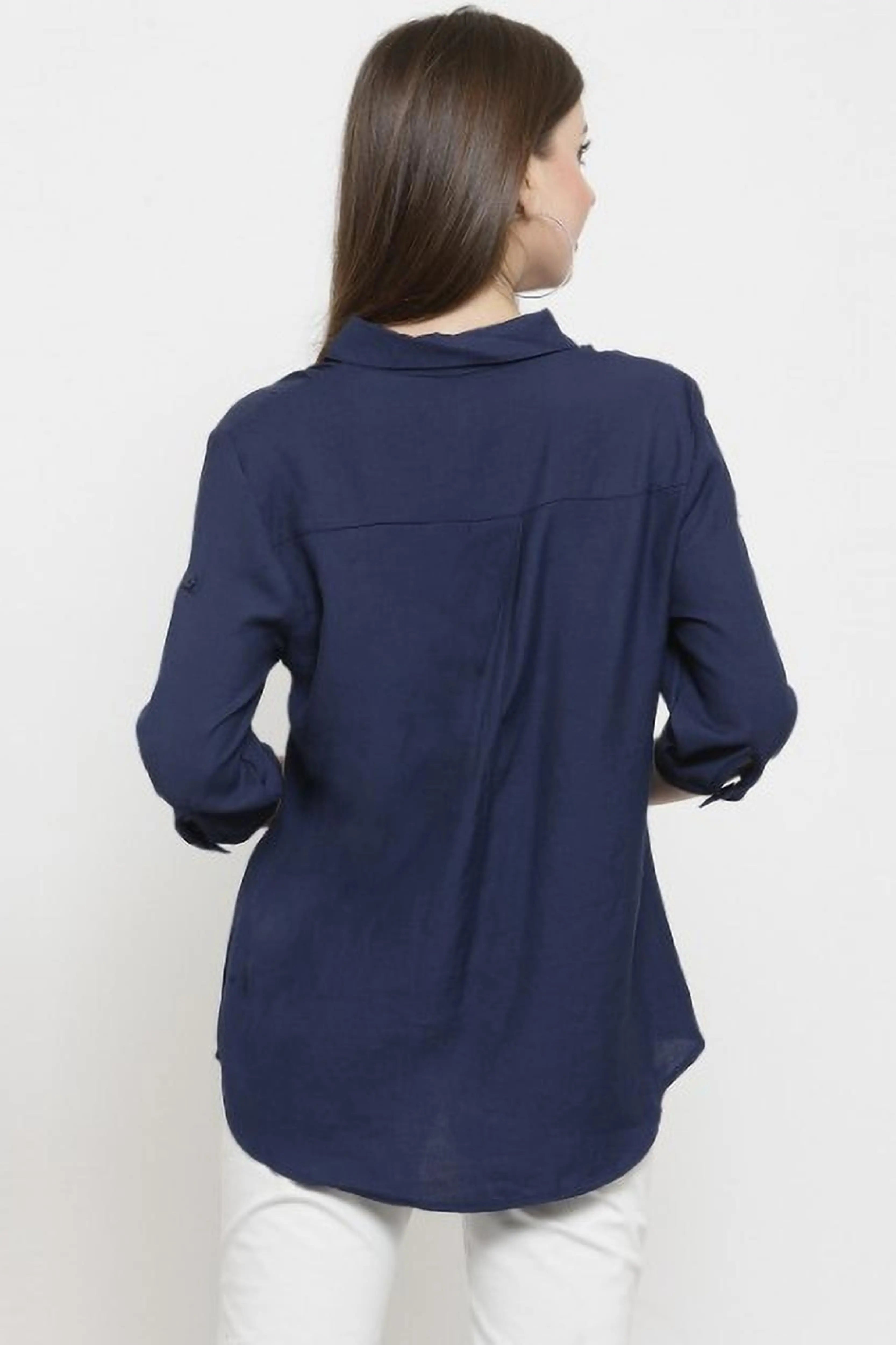 Solid Shirt Collar Relaxed Fit Shirt - Global Republic