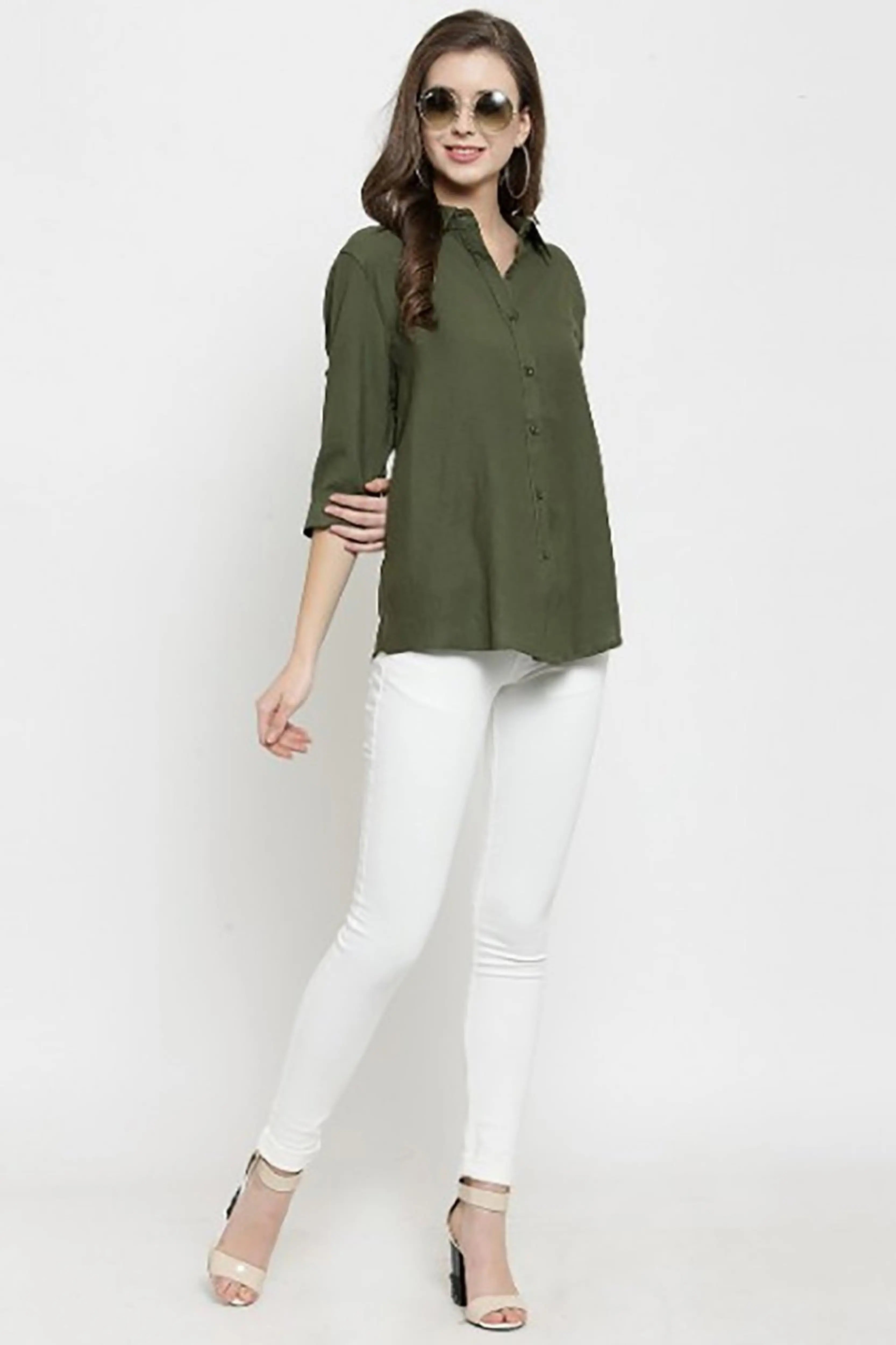 Solid Shirt Collar Relaxed Fit Shirt - Global Republic