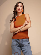 Rust Stretchable Knit Skivvy Top